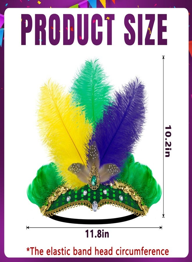 Wehhbtye 2Pcs Large Mardi Gras Feather Headband, Purple Yellow Green Masquerade Headdress, Colorful Flapper Party Headwear with Sequins for Women Girls Parade Costume Cocktail Party Supplies - Image 2